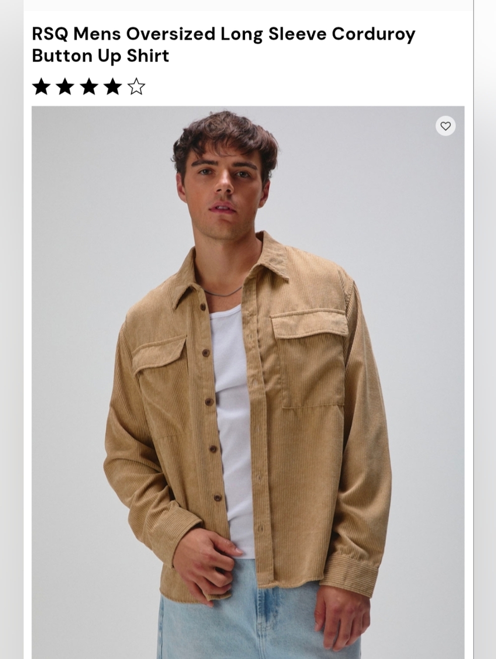 Corduroy Button-Up Shirt Jacket in Tan